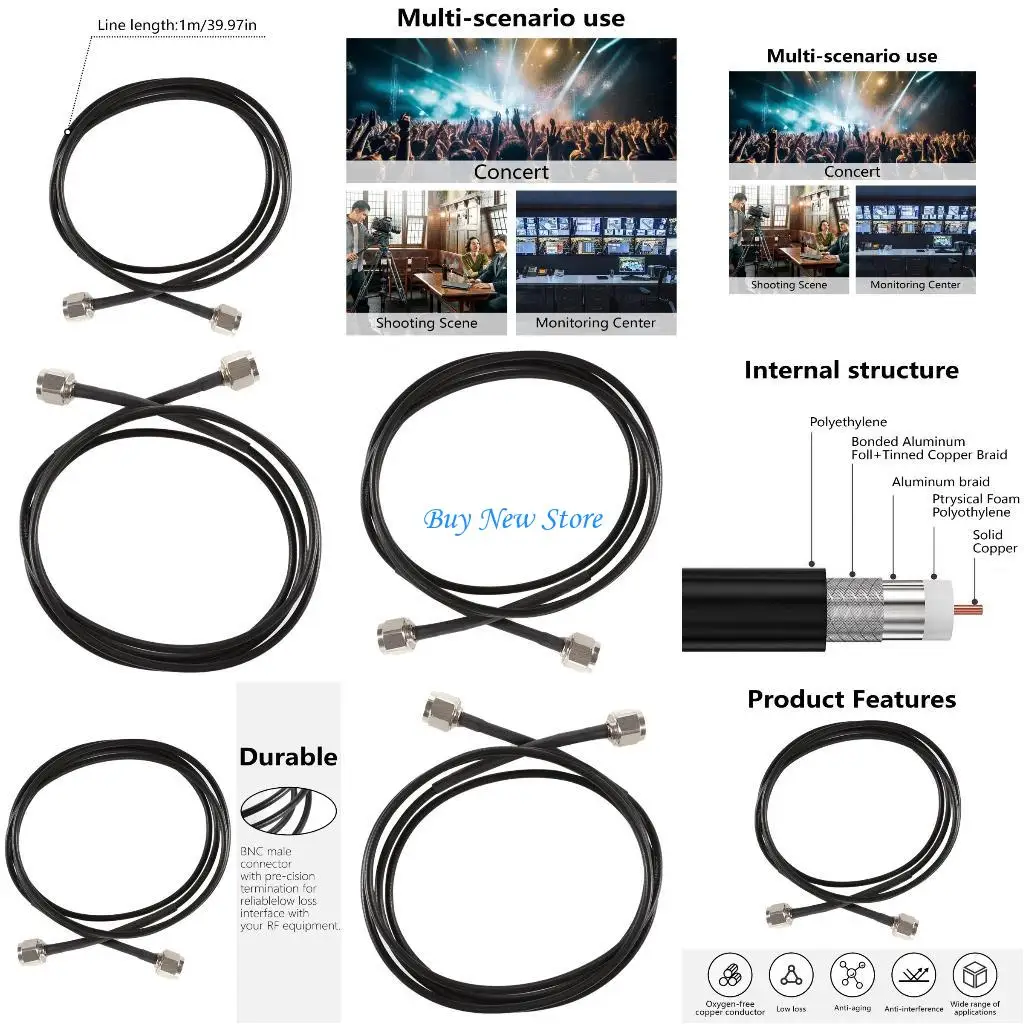 20CE BNC Male to BNC Male Connectors Coaxial Coaxial Pigtail Cable 50ohm RG58 3.3FT Coaxial Cable