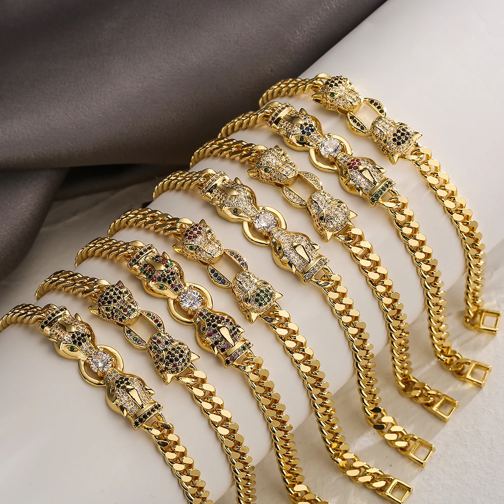 NEWBUY Fashion Gold Color Copper Wedding Jewelry 2023 Hot Sale AAA CZ Zircon Leopard Charm Bracelets For Women