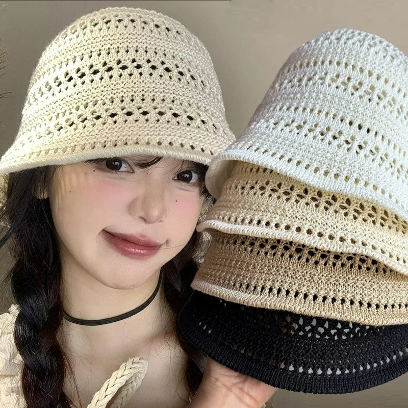 Beach Straw Hat Summer Women Visor Breathable Chic Bucket Hats Fisherman Cap Hand Weaving Girl Fishing Sun Caps for Female