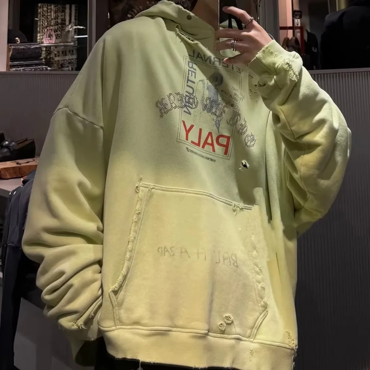 

Нежная желтая толстовка с капюшоном PALY для мужчин и женщин, винтажный свободный пуловер большого размера с капюшоном