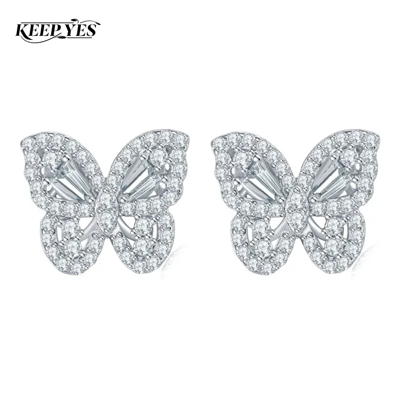 

KEEP YES 1.39ct Moissanite Diamond Stud Earrings Sparkling Christmas Butterfly for Women 925 Sterling Silver Wedding Jewelry