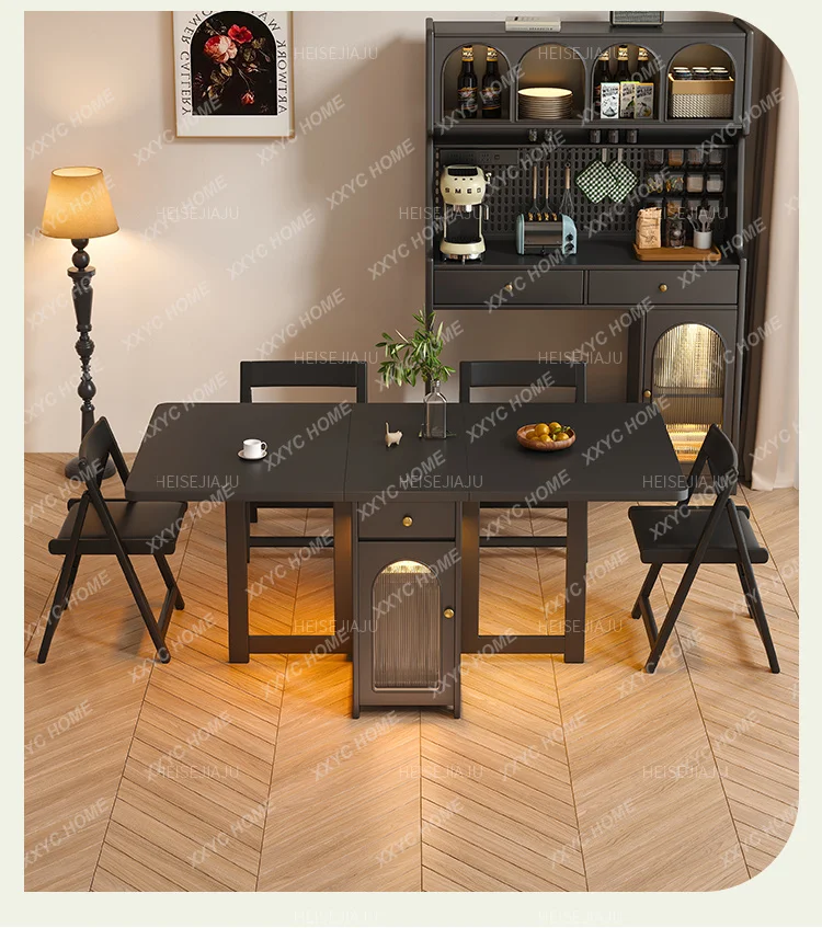 Picture 7: ZL retro solid wood rock slab folding dining table household small apartment movable multi-functional folding dining table