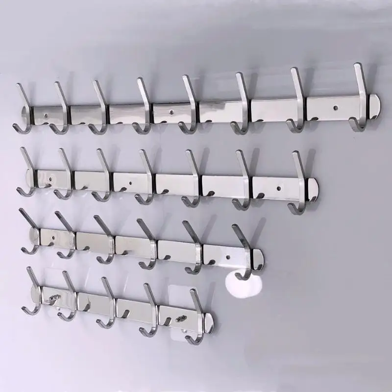 Stainless Steel Wall Hook Rack Heavy Load No Drill Self Adhesive For Bathroom Kitchen Entryway