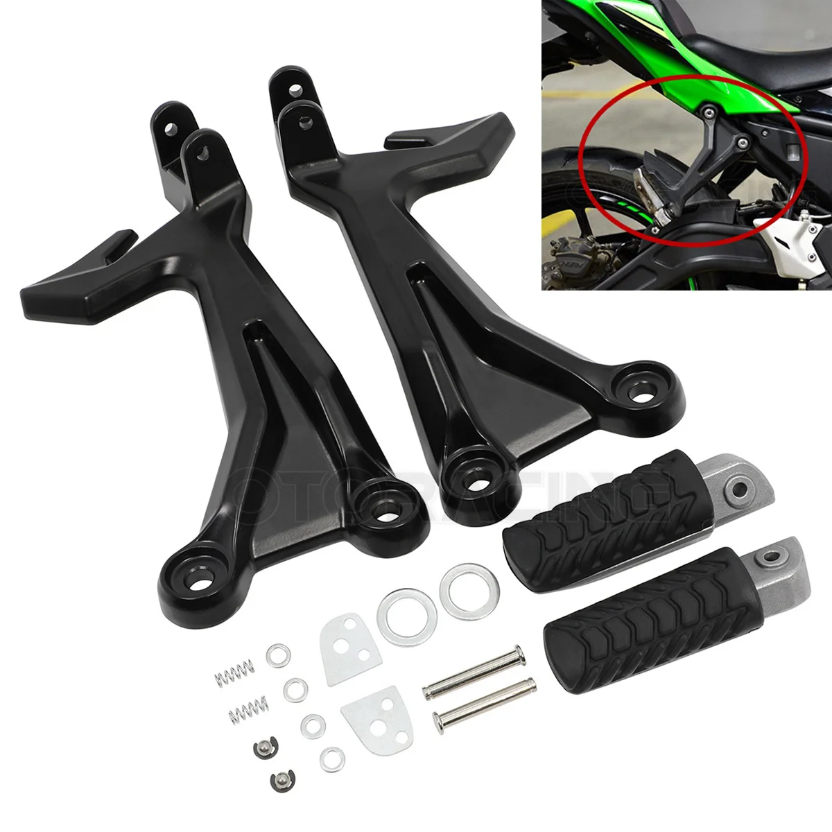 Motorcycle Rear Passenger Foot Peg Brackets Set For Kawasaki Z650 Ninja 650 2017 2018 2019 2020 2021 2022 2023 2024