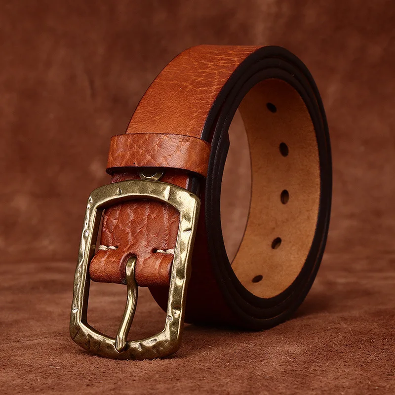 Men's Genuine Leather Belt with Brass Buckle - alternate angle