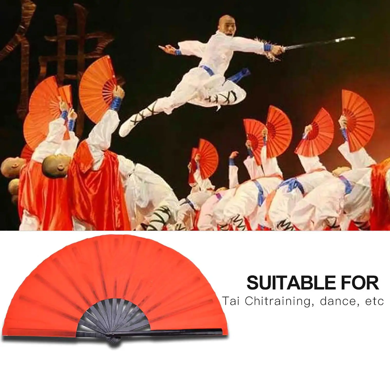 Bamboo Frame Tai Chi Fan High Quality Chinese Kung Fu Taiji Practice Performance Red Martial Arts Fans