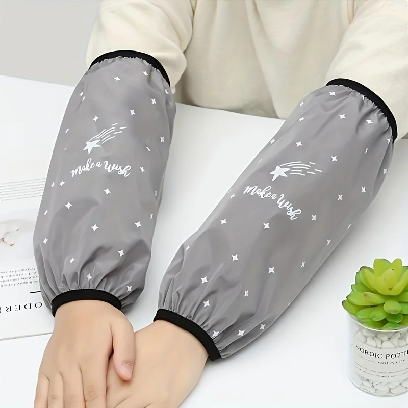 6 Heavy-Duty Washable Arm Sleeves (3 Pairs) - Durable protective elbow-length cuffs for cleaning and dishwashing, gray/black arm