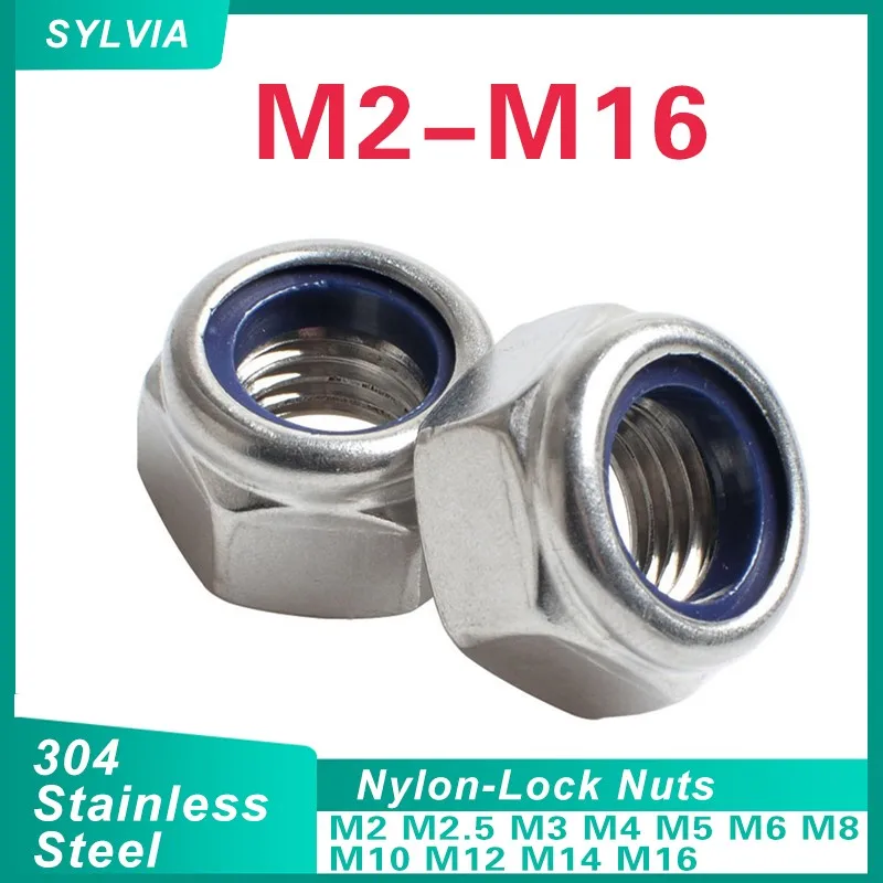 

5/ 10/ 20/ 50pcs M2 M2.5 M3 M3.5 M4 M5 M6 M8 M10 M12 M14 M16 304 Stainless Steel Hex Hexagon Nylon Insert Self Lock Nuts