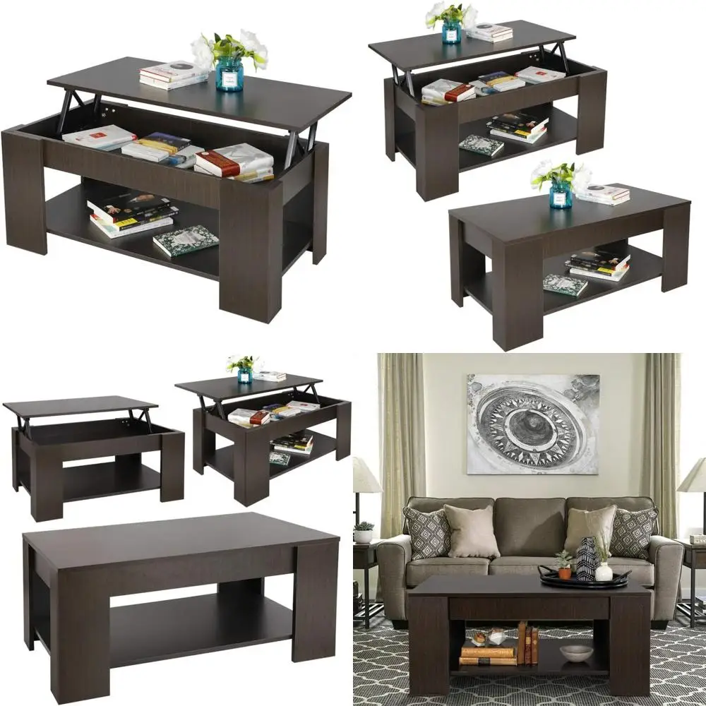 Tavolino da caffè sollevabile da soggiorno con ripiano portaoggetti con scomparto nascosto