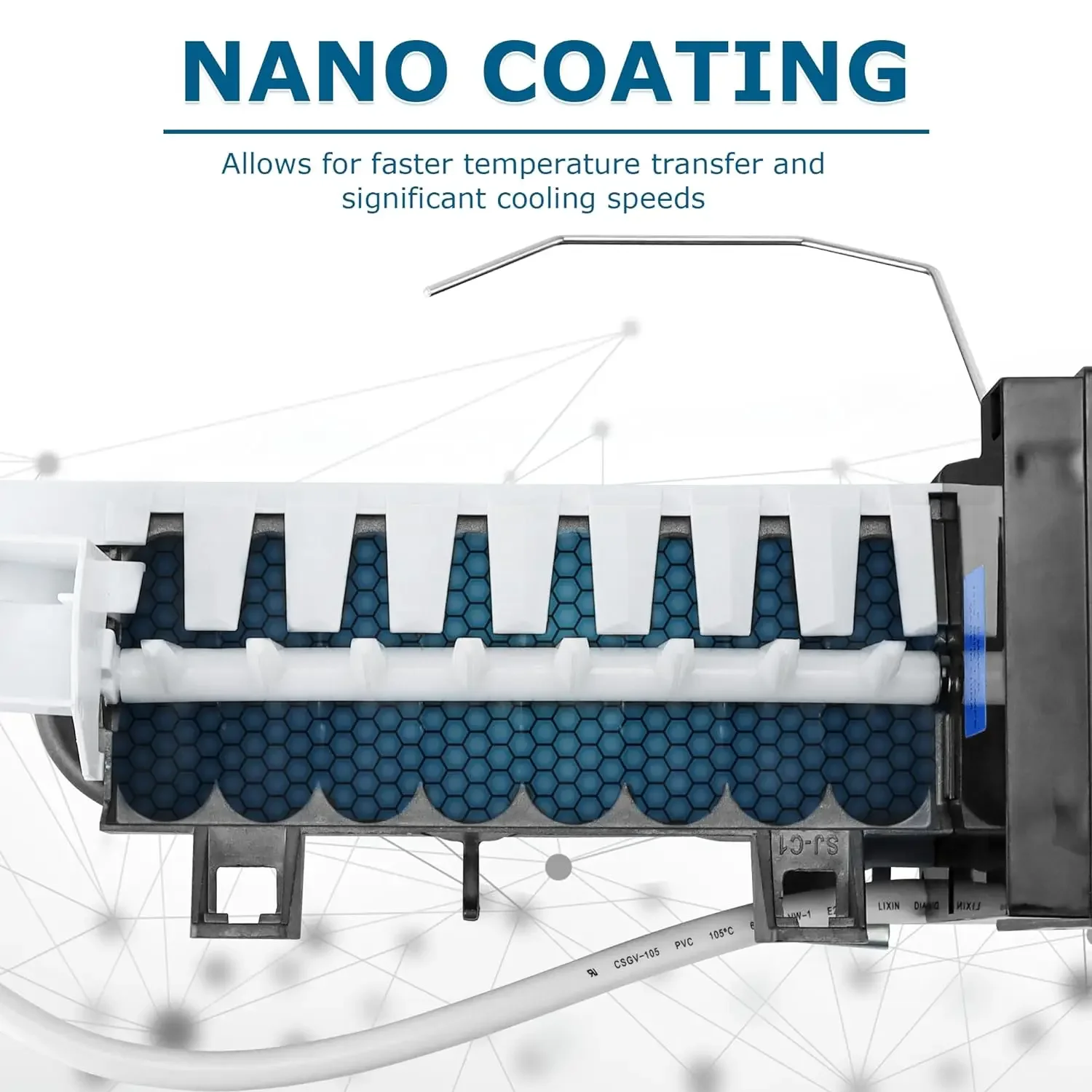 耐久性のあるナノコーティングを施した製氷機アセンブリ。モデル241798211と互換性があり、小型冷蔵庫の代替品として理想的です。