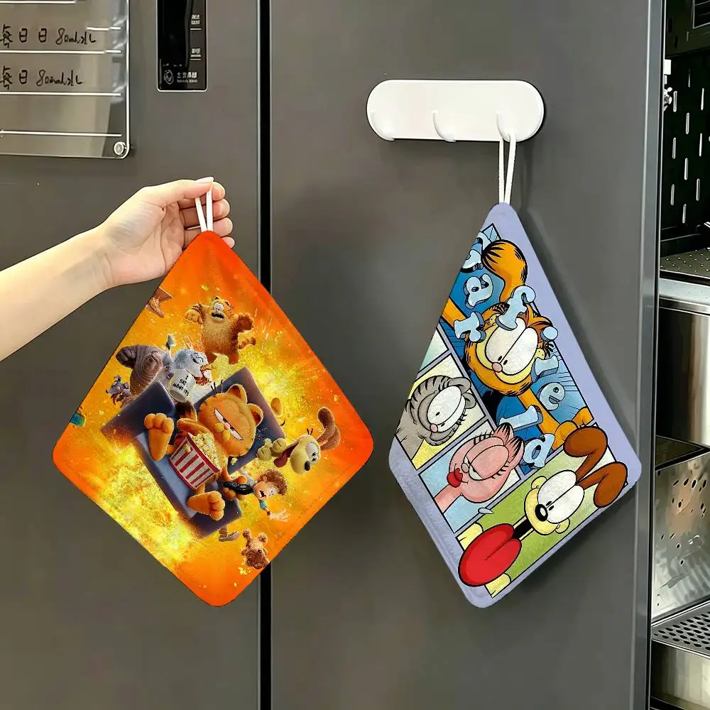 Cartoon G-Garfield Cat Hanging Design Hand Wiping Towel, Polyester Cotton Fabric, Universal For Bathroom Kitchen
