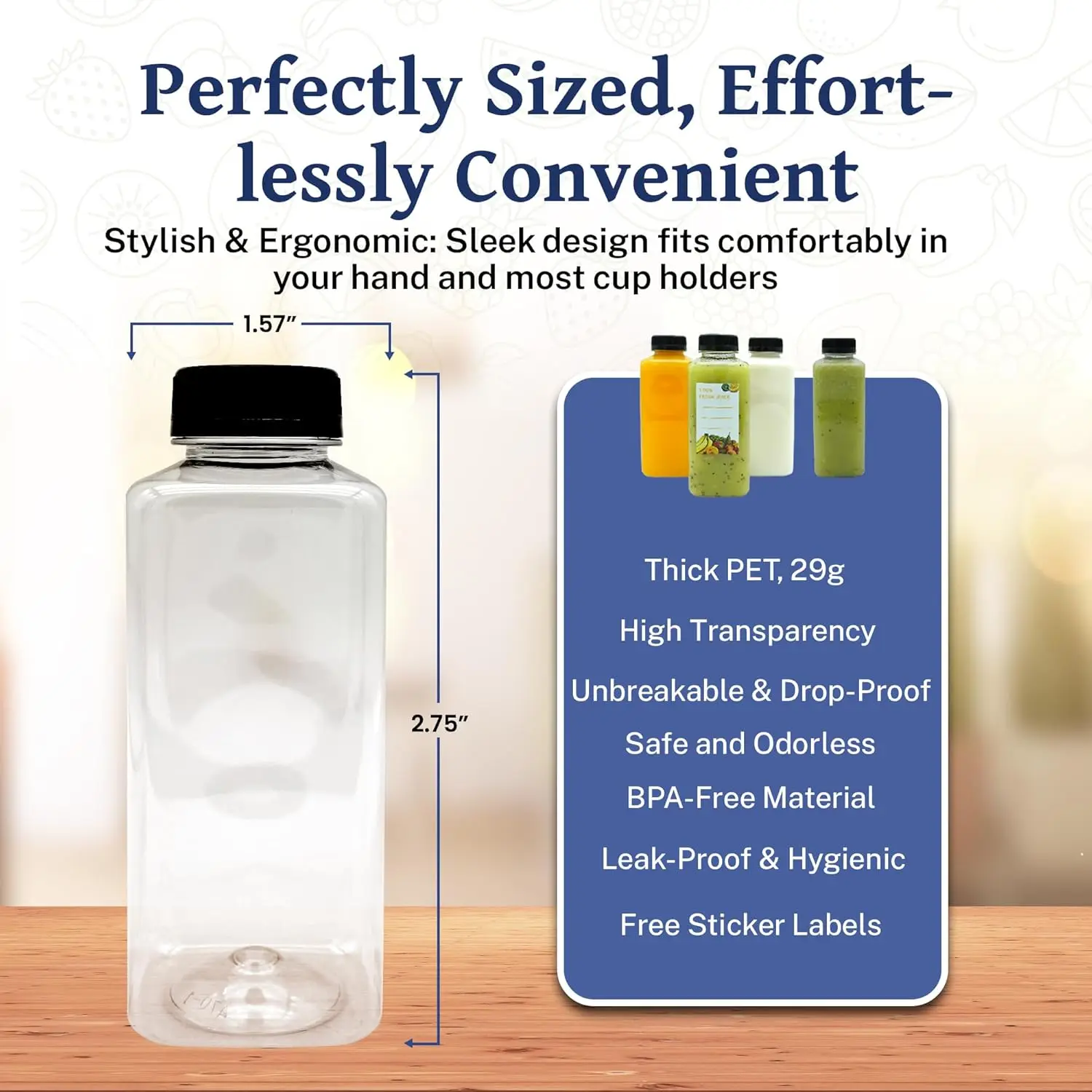 

42Pcs 16Oz Plastic Juice Bottles with Caps, Empty Plastic Bottles for Juicing,16Oz Juicing Containers (Black, 16 OZ)
