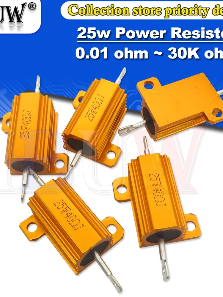 RX24 25W aluminiowa obudowa przypadku rezystor drutowy 0.01 ~ 30K 1 2 3 5 6 8 10 20 100 150 200 300 500 1K 10K ohm — zdjęcie produktu 6