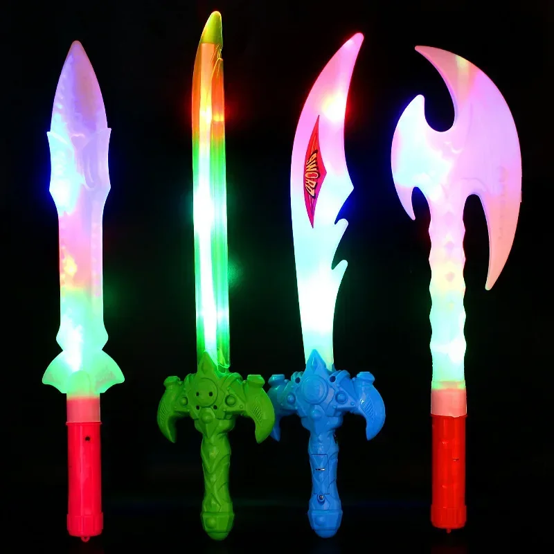 Children Luminous Sword Toys with Music LED Coloured Lights in The Dark Axe Wolf Fang Stick Creativity Funny Kids Birthday Gift