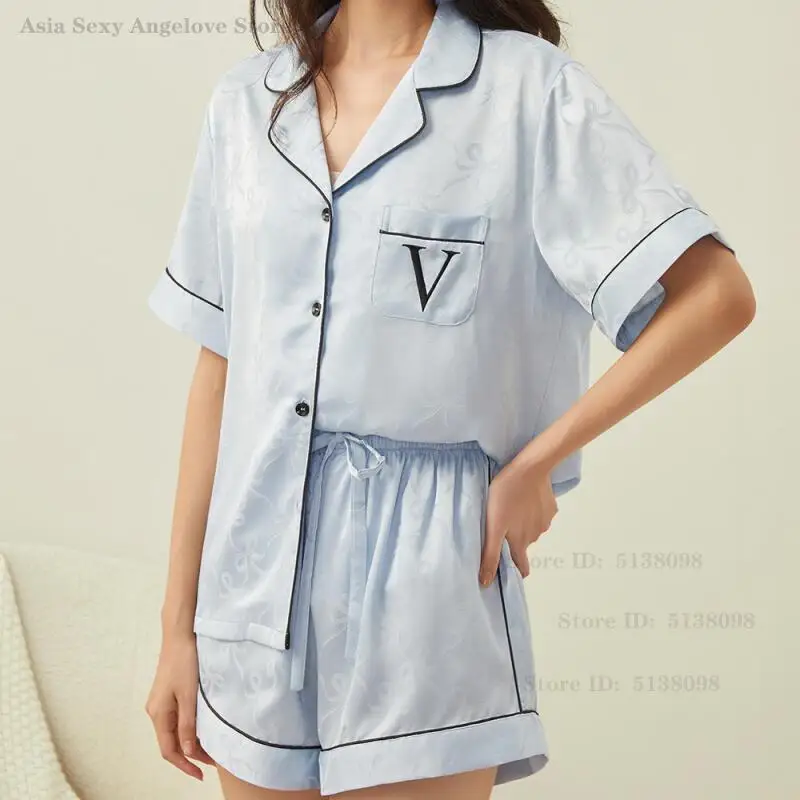 

Satin Jacquard 2Pcs Pajama Set Female Sexy Sleepwear 2026 Summer New Nightwear Home Wear Fashion Elegant Pijama Mujer Loungewear