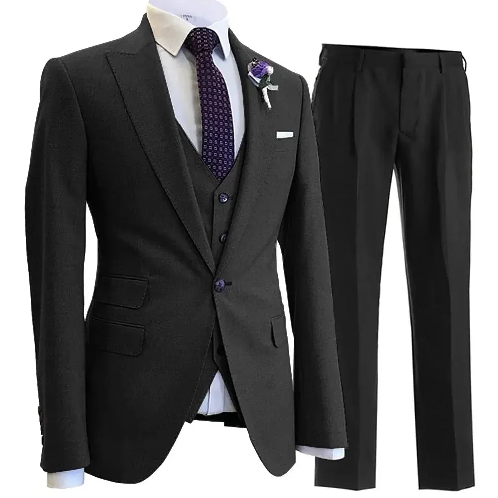 

Men's 3pcs Classic Solid Color Suit Set Long Sleeve Blazer with Button Details Non-Stretch Fabric Regular Fit for All Seasons