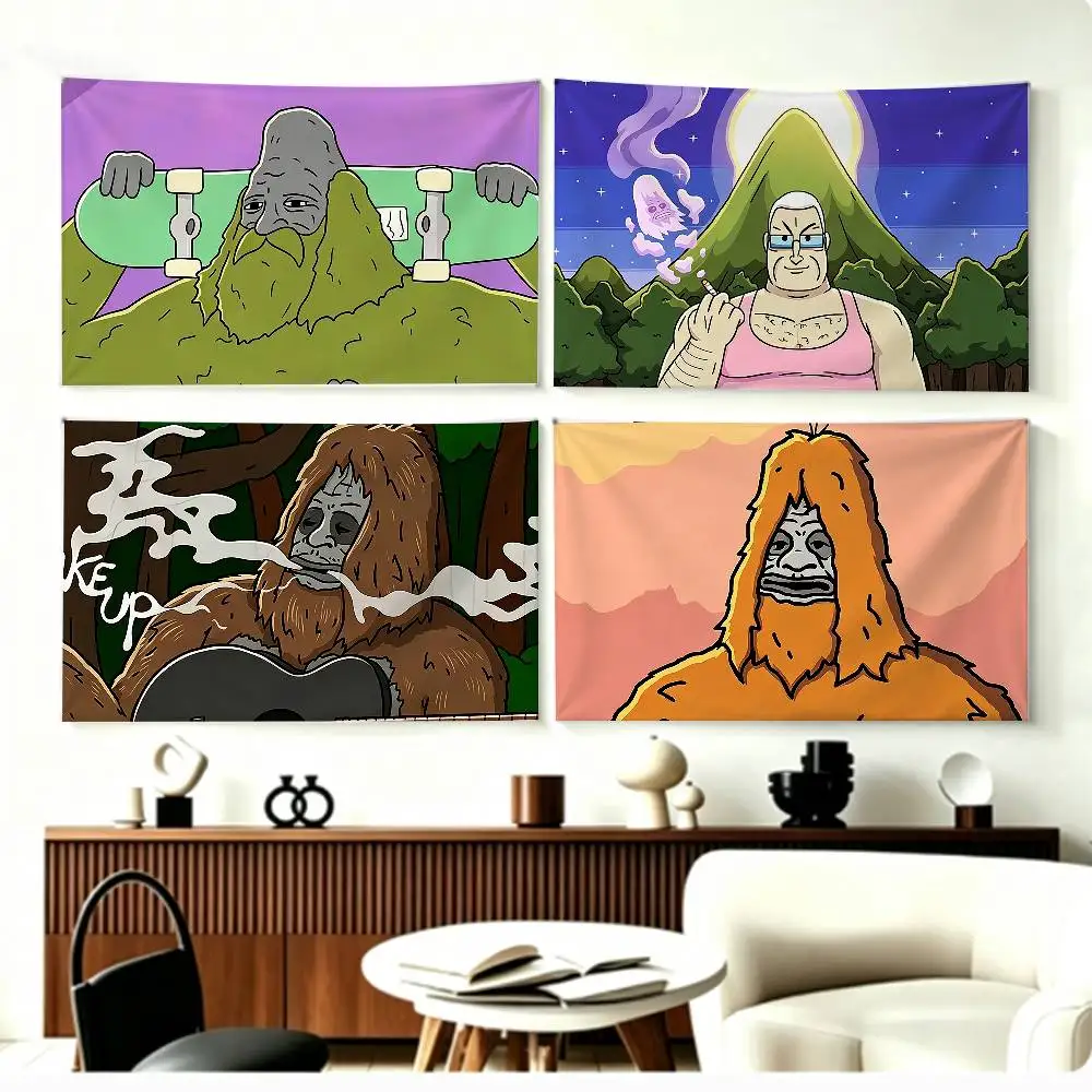 FUNNY Animation S-Sassy The Sasquatch   Flags Wall Hanging Background Art Banner for Bedroom Home Outdoor Decor