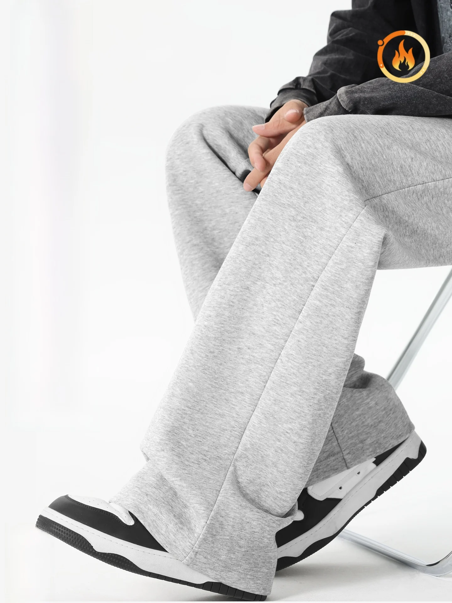 

Men's American Sle Fce Lined Casual Pants Wide Leg Straight Cut Winter Comfortable Loose Fit Trousers