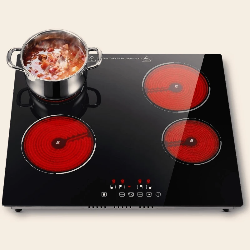 JOEAONZ Rangehood Store Glaskeramik-Kochfeld 4 Platten 6000W 9 Heizstufen 4 Kochzonen 59cm Touch-Steuerung Automatische Abschaltung