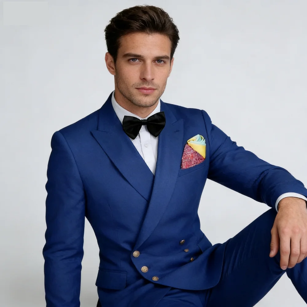 

Элегантный мужской костюм-двойка для торжественных мероприятий: пиджак с острыми лацканами и брюки, двубортный, для бизнеса, свадьбы, жениха