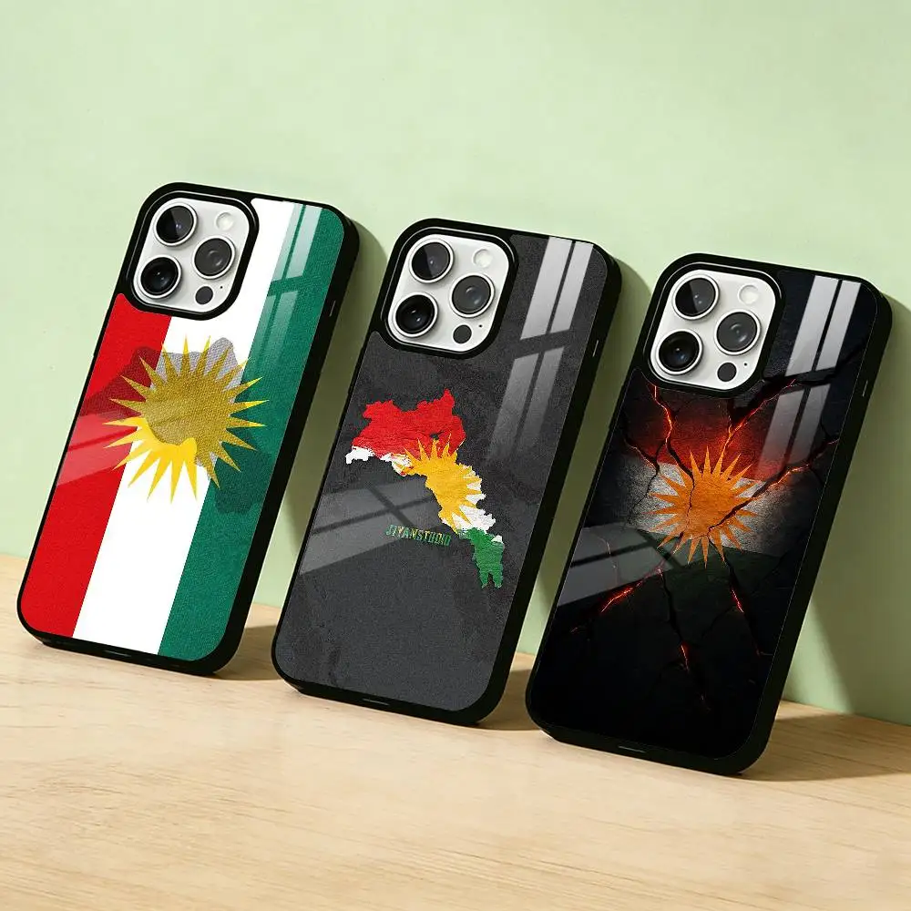 

AAA Kurdistan Flag Art Phone Case For iPhone 17 16 15 14 13 12 11 Pro Max Plus Silver Matte Black Cover