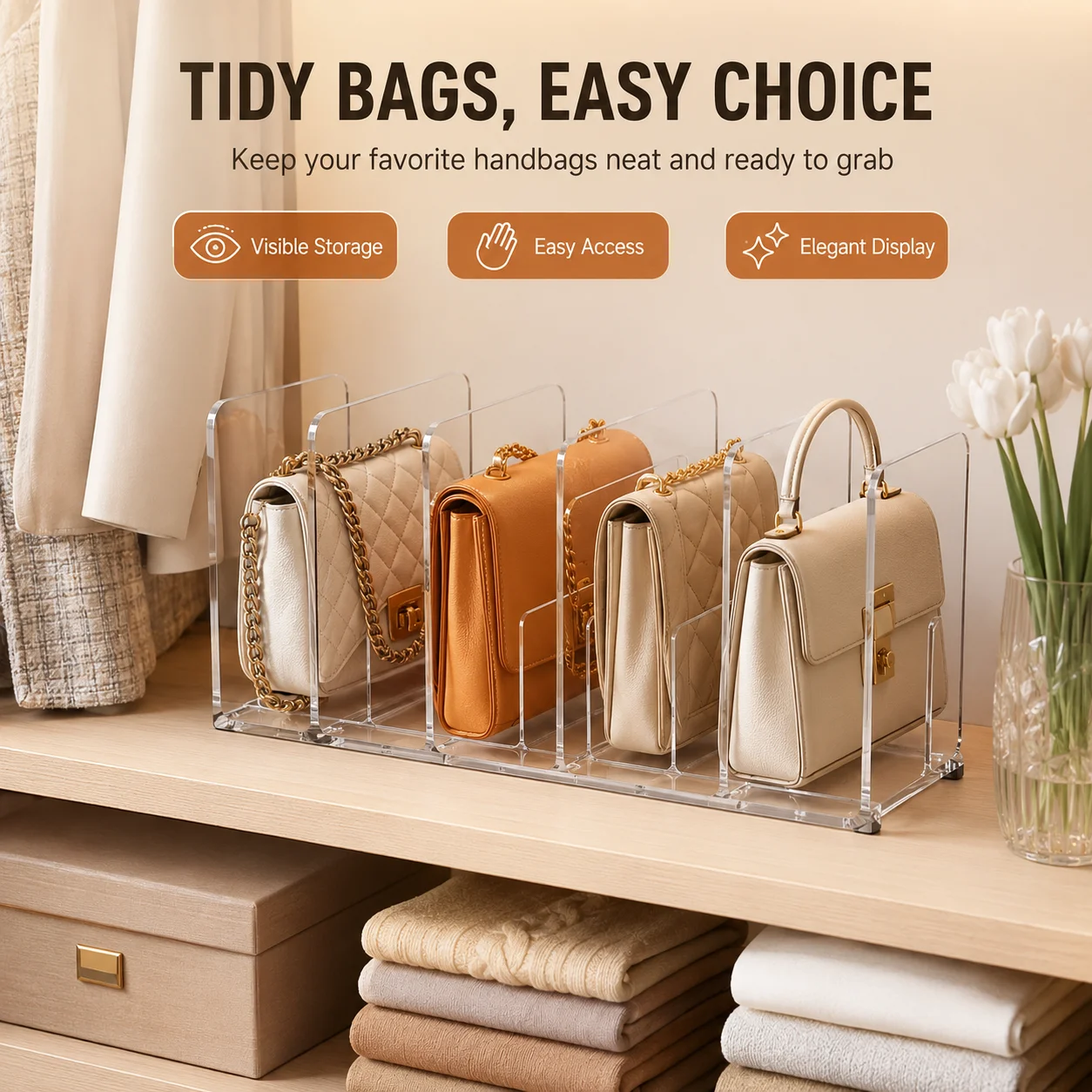 4-layer bag storage box, suitable for wallets, handbags, and books - multi-purpose storage rack, two colors to choose from