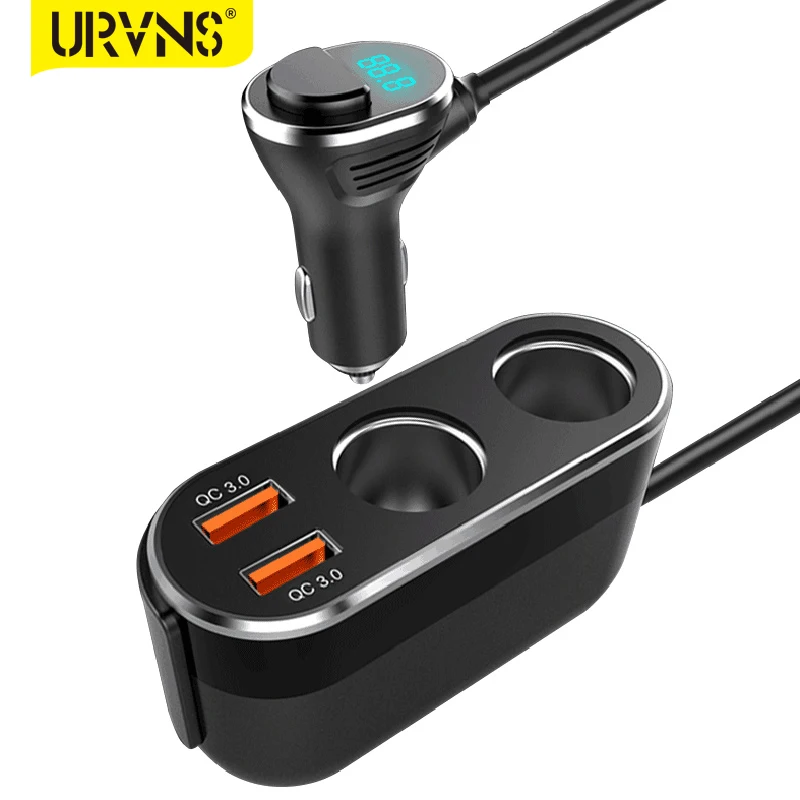 URVNS 132W USB Car Charger 2 Socket Cigarette Lighter Splitter with LED Voltage Display and On/Off Switches Dual QC3.0 Adapter