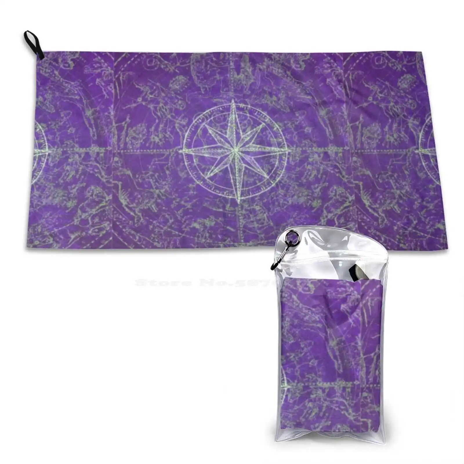 Map Of The Heavens In Purple Superfine Fiber Bathroom Towels Washcloth Map Zodiac Astronomy Astrology North Polaris Compass