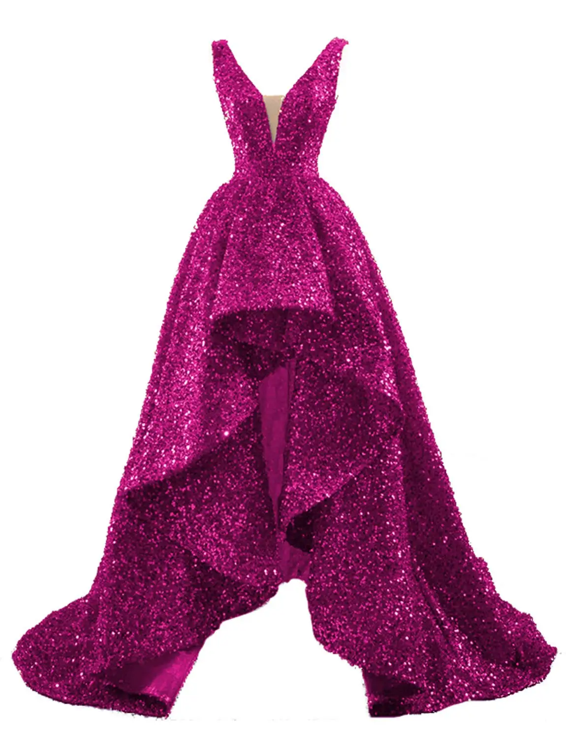 Glamorous Red Sequin High And Low Evening Gowns For Women Elegant Long Luxury V-neck 2022 Party Dress Dubai