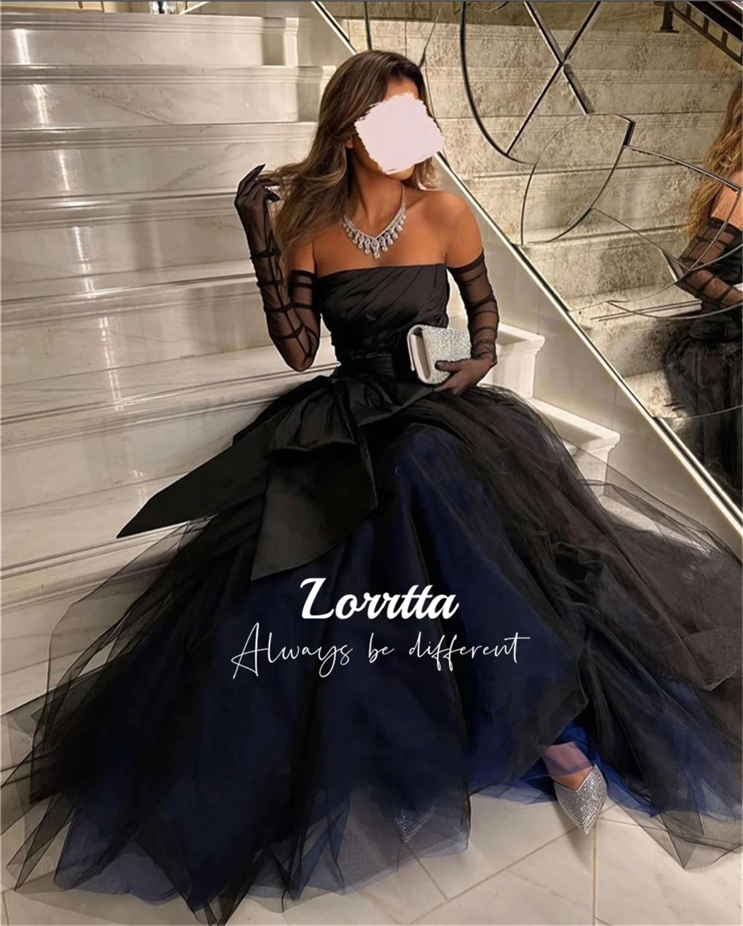 Lorrtta-vestido de tul con corte en A para mujer, vestido de princesa sin tirantes de Arabia Saudita, largo de noche, elegante, de lujo,