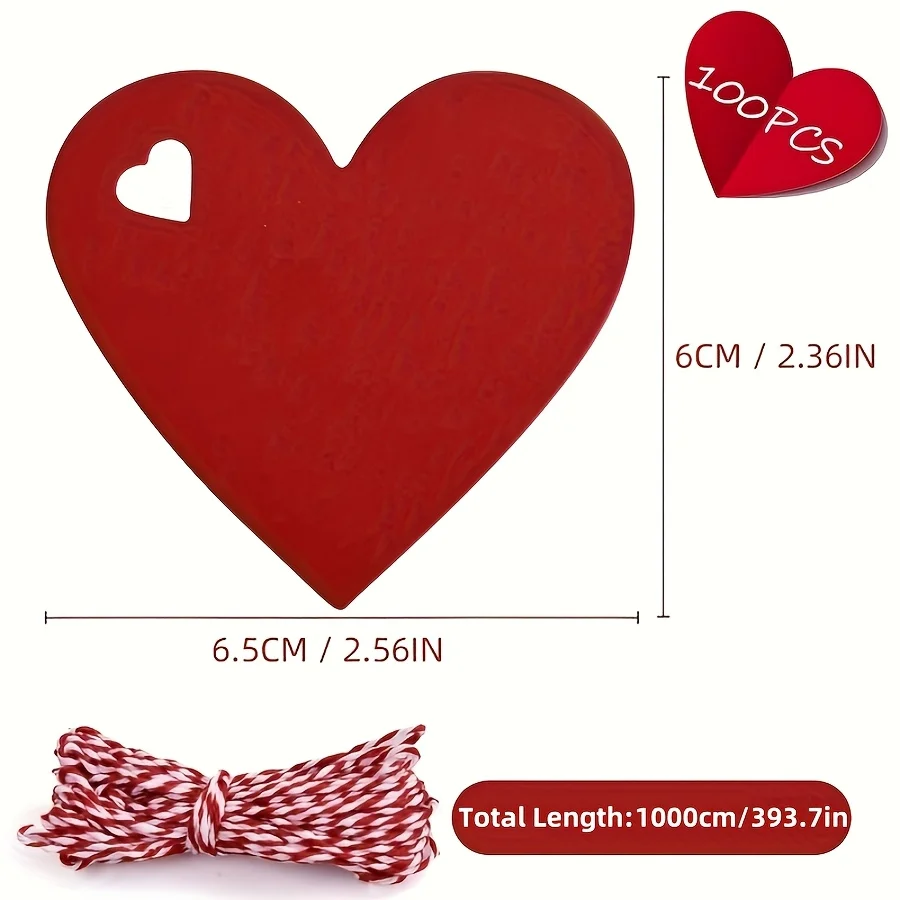 100 قطعة من العلامات الورقية على شكل قلب أحمر - زفاف أنيق، عيد ميلاد، الذكرى السنوية، عيد الحب، السنة الجديدة، بطاقات هدايا التخرج #2