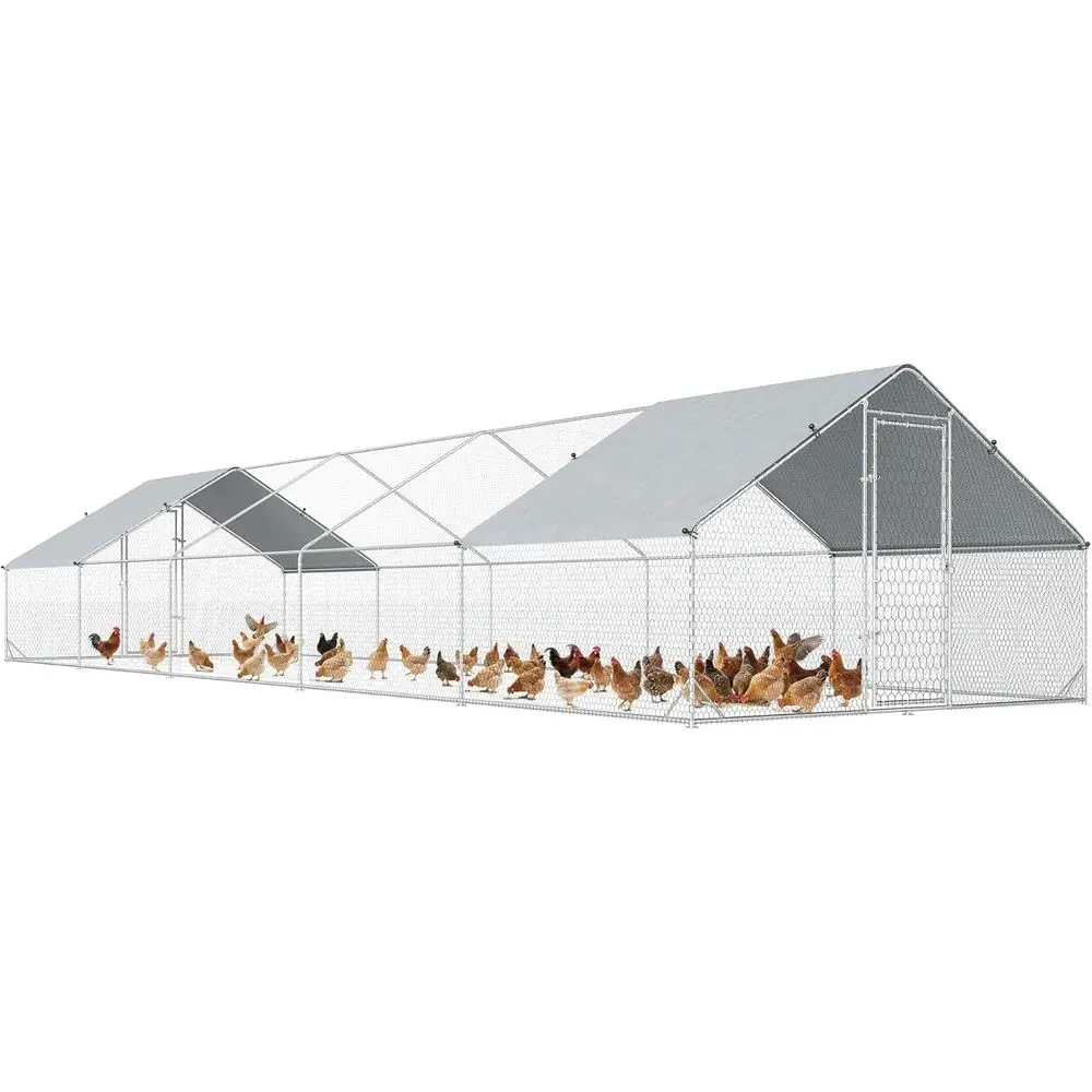 

Spire-Shaped Metal Chicken Coop with Waterproof and UV-Resistant Cover Outdoor Yard Use 1" Tube Diameter, 9.8' x 32.8' x 6.4'