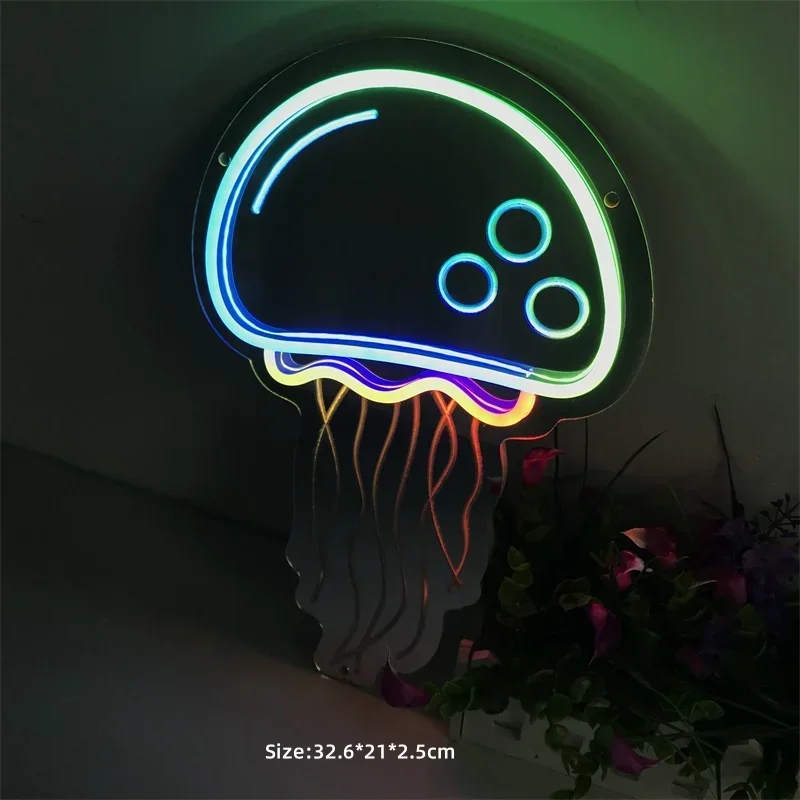 Colorful Jellyfish LED Light Sign Neon Mirror New Year Gift Christmas Party Decoration Jellyfish Light Bar Decor Shine Led Sign