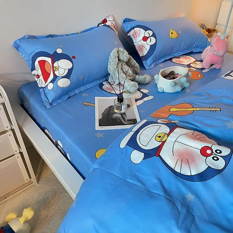 4Pcs/set Kawaii Anime Cartoon Doraemon Bedding Quilt Cover Student Bedding Soft Microfiber Bedspread Lightweight Coverlet Gifts