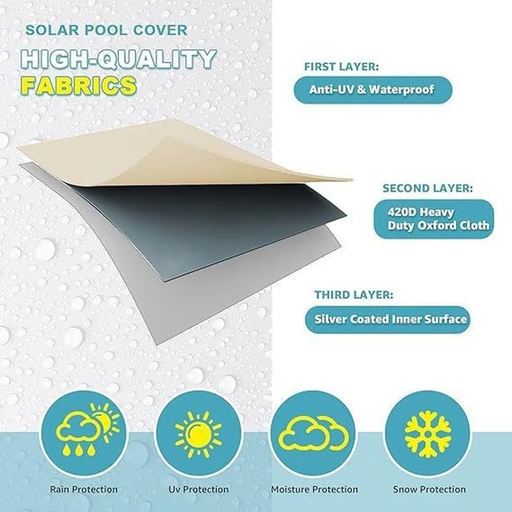 Roll-Up Solar Pool Cover for Standard Pool Dimensions to Facilitate Sunlight Absorption and Evaporation Prevention