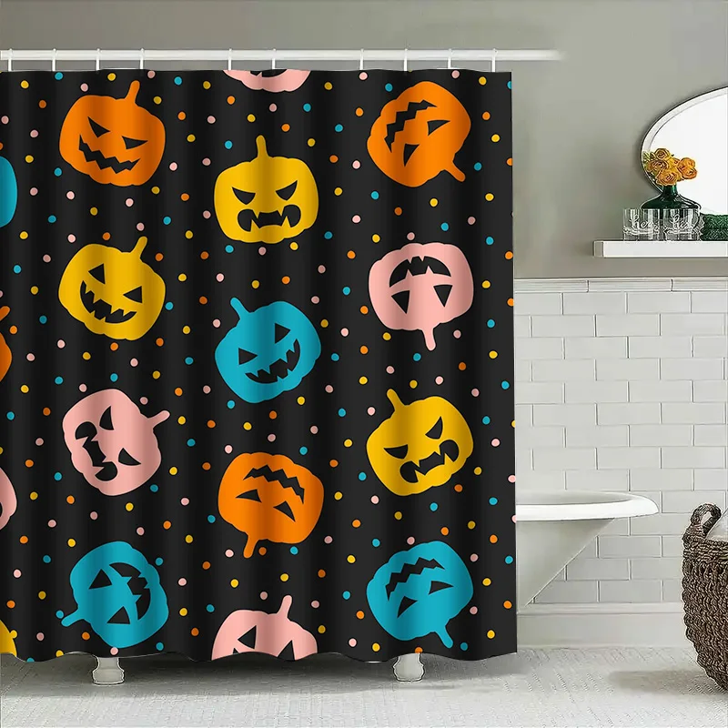 

Tuniu Colorful Halloween Shower Curtain Cute Pumpkins Dots Pattern for Bathroom Kids Teen Decor