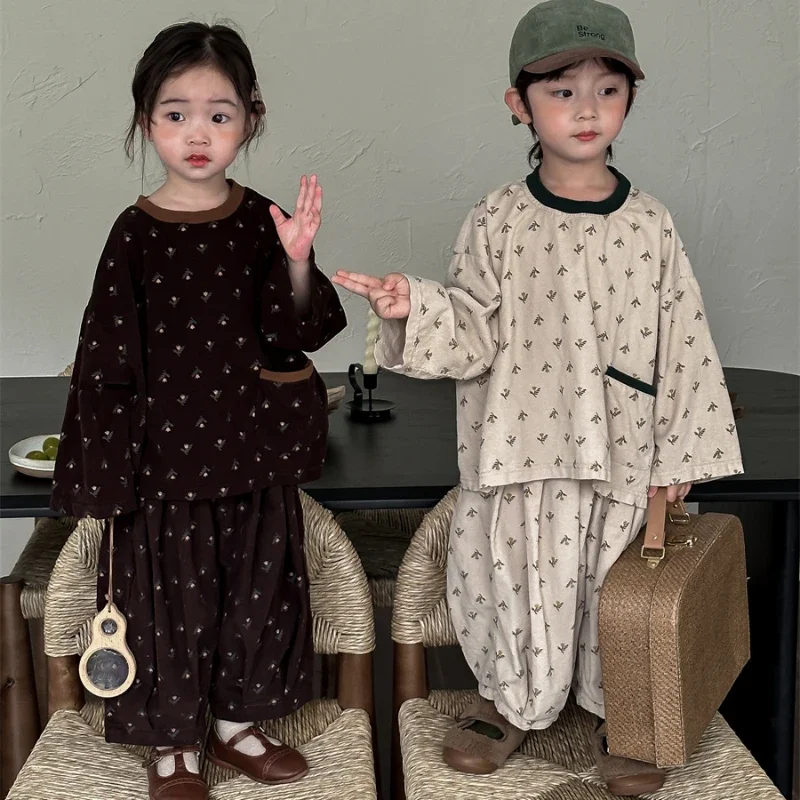 

Baby Boys Girls Corduroy Suit 2024 Autumn New Children's Long Sleeve Tops and Pants Two Piece Outfits Korean Kids Clothing Sets