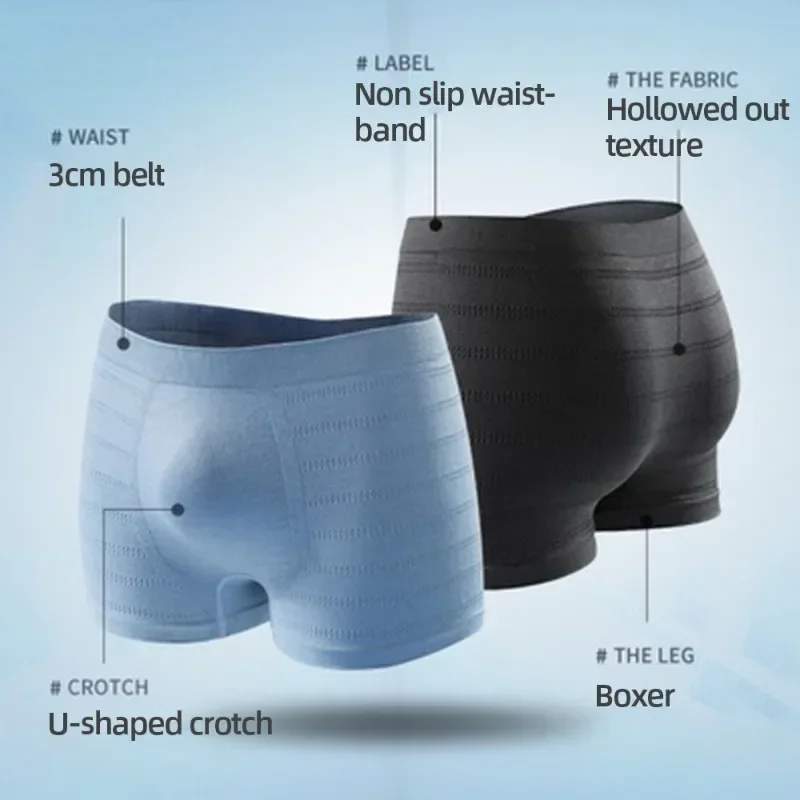 Herren-Unterwäsche, Boxershorts aus Bio-Baumwolle, atmungsaktiv, nahtlos, weich, Herrenhöschen, flache Hosen, bequeme große Unterhose