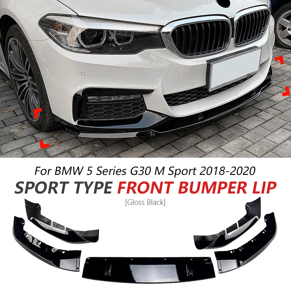شفة ممتصة للصدمات الأمامية لسيارات BMW 5 Series G30 M Sport 2018-2020 لامعة سوداء شفة ممتصة للصدمات سبويلر ملحقات الشفة الأمامية تحديث السيارة #1
