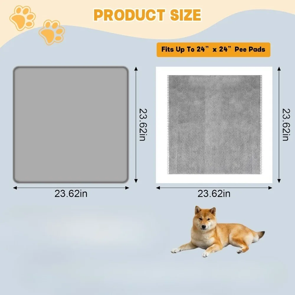 Dog Pee Pad Holder, Puppy Pad Holder Tray for 24'' x 24'' Training Pads, Dog Potty Tray Set Include High Edge Silicone Mat