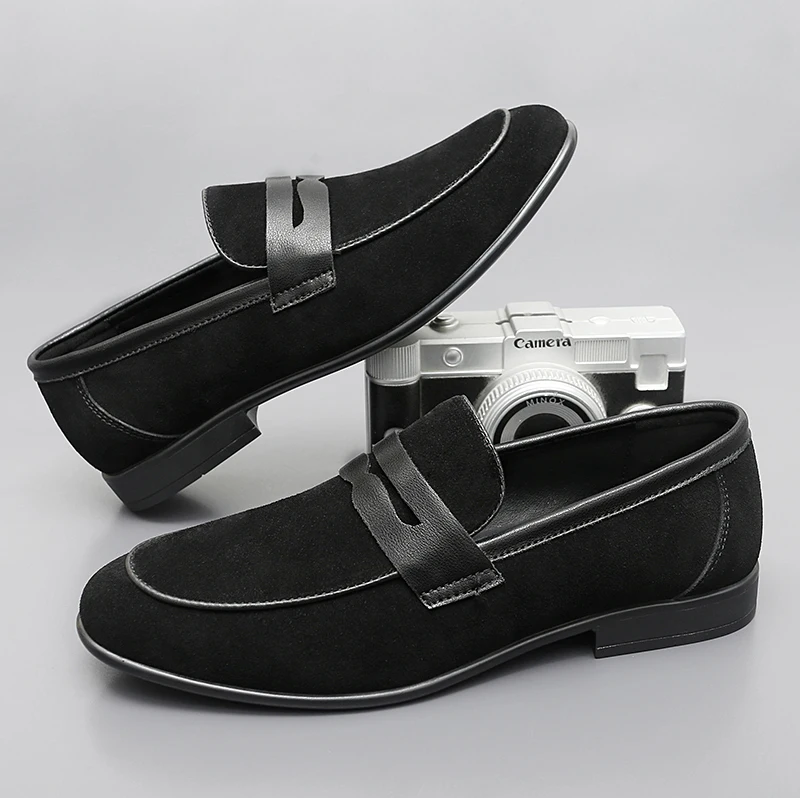 

WAERTA британские Простые повседневные Черные Лоферы мужские легкие замшевые туфли без шнуровки с острым носком Нескользящие мужские офисные туфли для вождения