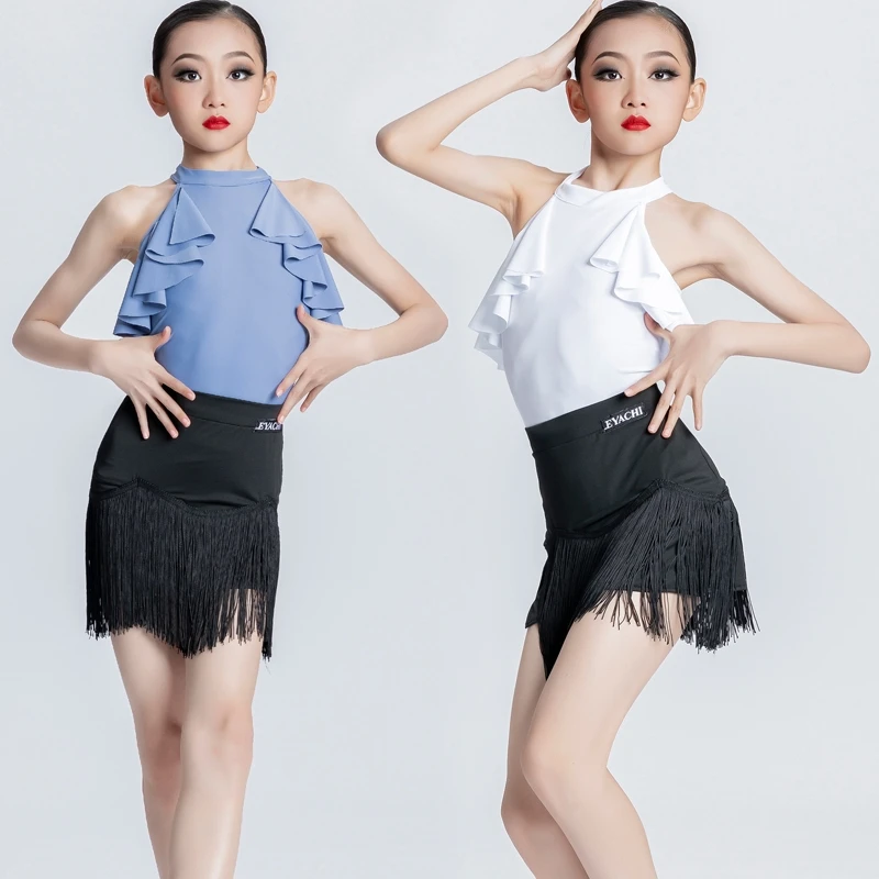 Latin dance training clothes for girls Xia professional dance performance clothes New style children\'s backless black and white