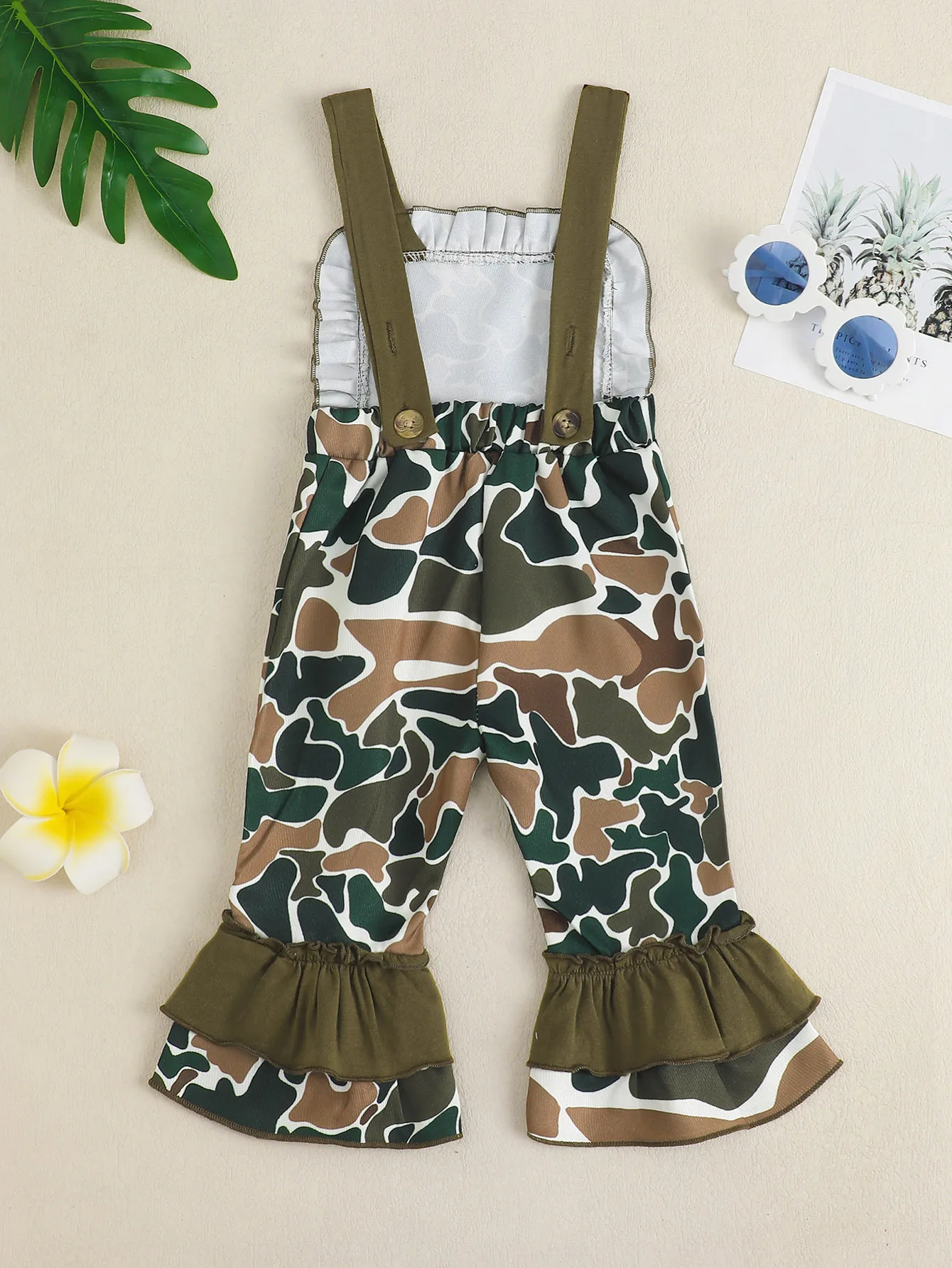 Baby Mädchen Camouflage Gemusterte Rüschen Trim Latzhose Kinder Mode Militär Druck Denim Hosen für Kleinkinder – Detail 2