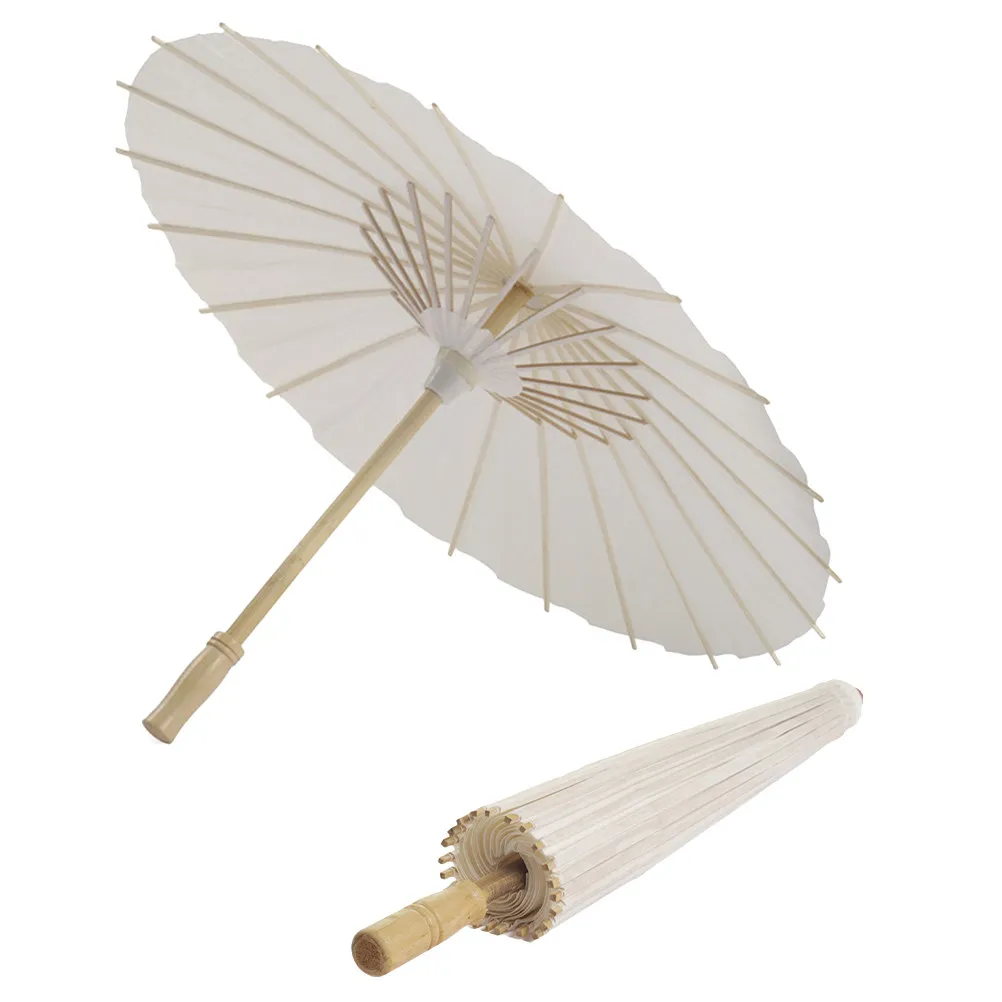 2 Parapluies en Papier Peints à la Main, Blancs, Parasol en Papier Huilé, Décoration de Mariage Chinoise et Japonaise, Accessoire de Cérémonie Vintage