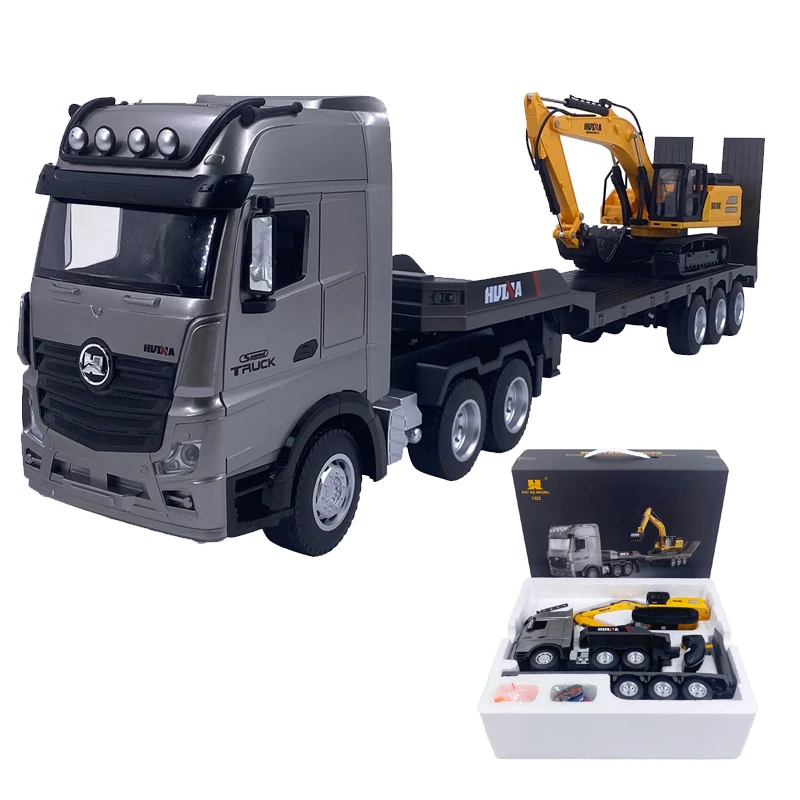 Huina 1522 1:18 RC Trailer Truck Remote Control Simulation Engineering 9CH Remote Control Flatbed Rc Car Excavator Truck Toy Boy