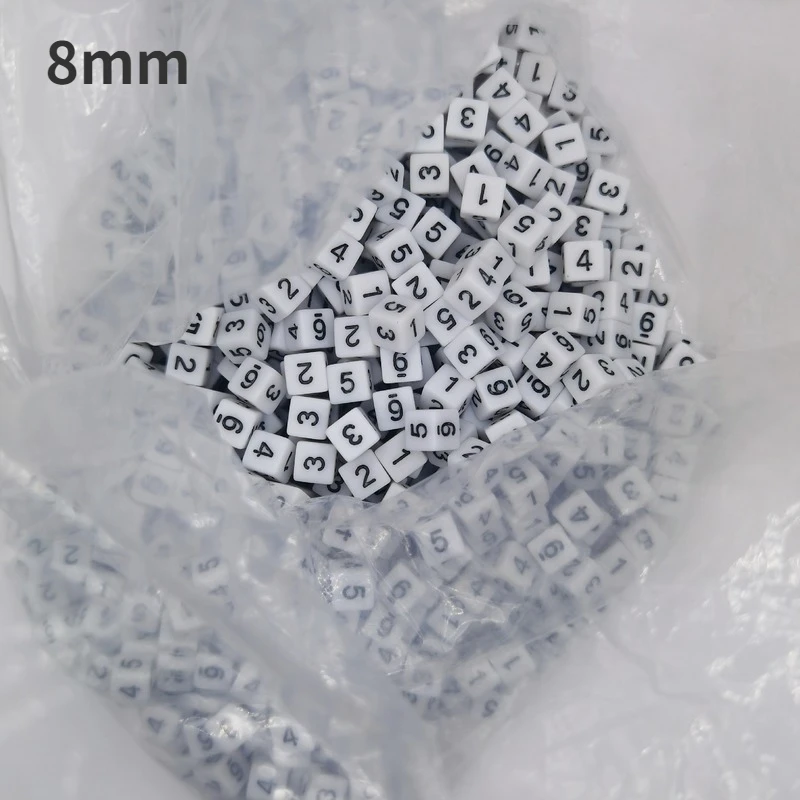 100Pcs/set Digital Square Corner Dice Black Characters on White Background Entertainment Plastic Dice 8mm Teaching Aids