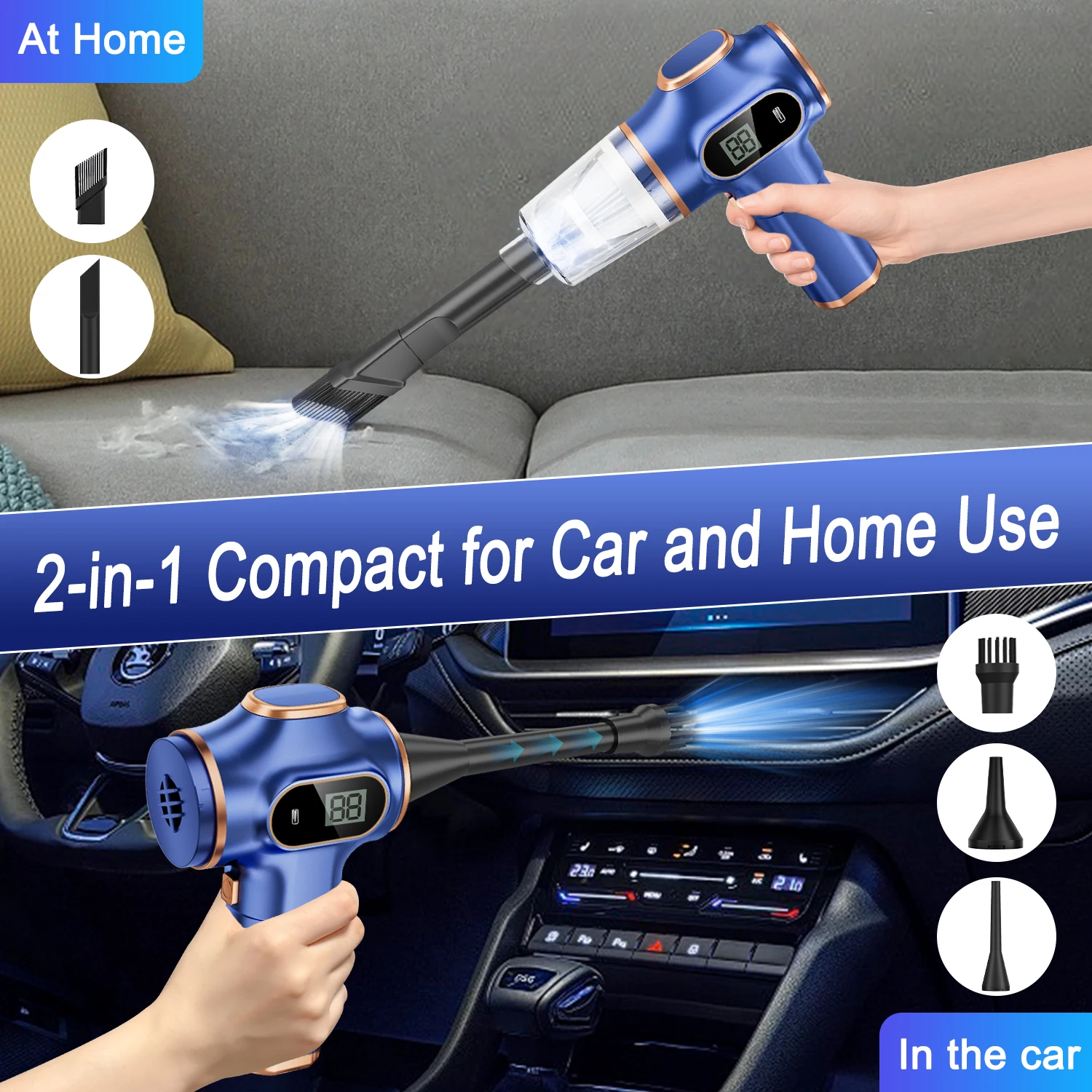 Wireless 15,000Pa Handheld Vacuum Cleaner, Car Vacuum Cleaner, Blow and Suction Functionality, Suitable for Bedroom Hair Removal