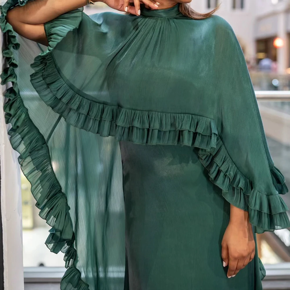 Customized A-line Evening Dresses Ankle-length High-neck Sleeveless Prom Gown Fashion Stole Ruched Simple Draped Party Gown