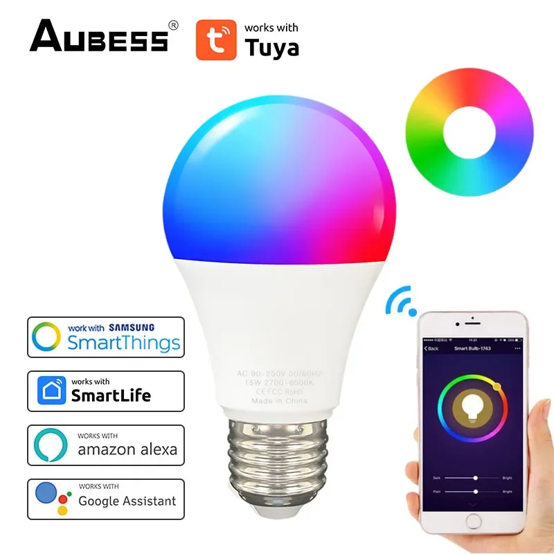 Tuya WiFi Zigbee 3.0 LED Smart Light Bulb Dimmable Light E27 E14 GU10 RGBCW Lamp For Smart Life Alexa Google Home Alice