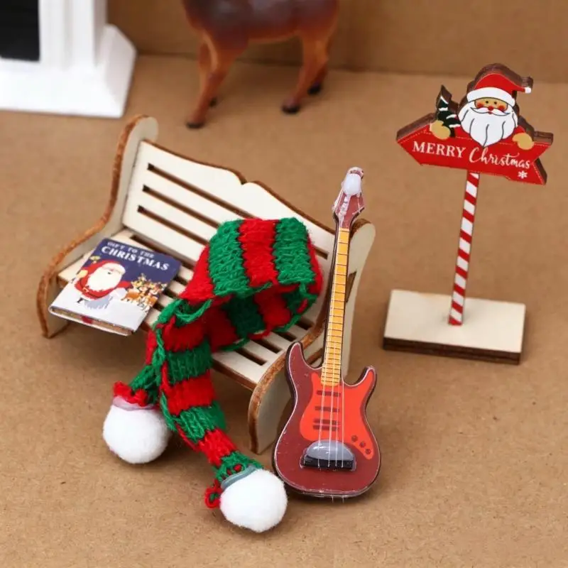 Compact Mini Christmas Scene Ornament Kit Miniature Dollhouse Xmas Tree Fireplace Model for Home Office Shelf Decor